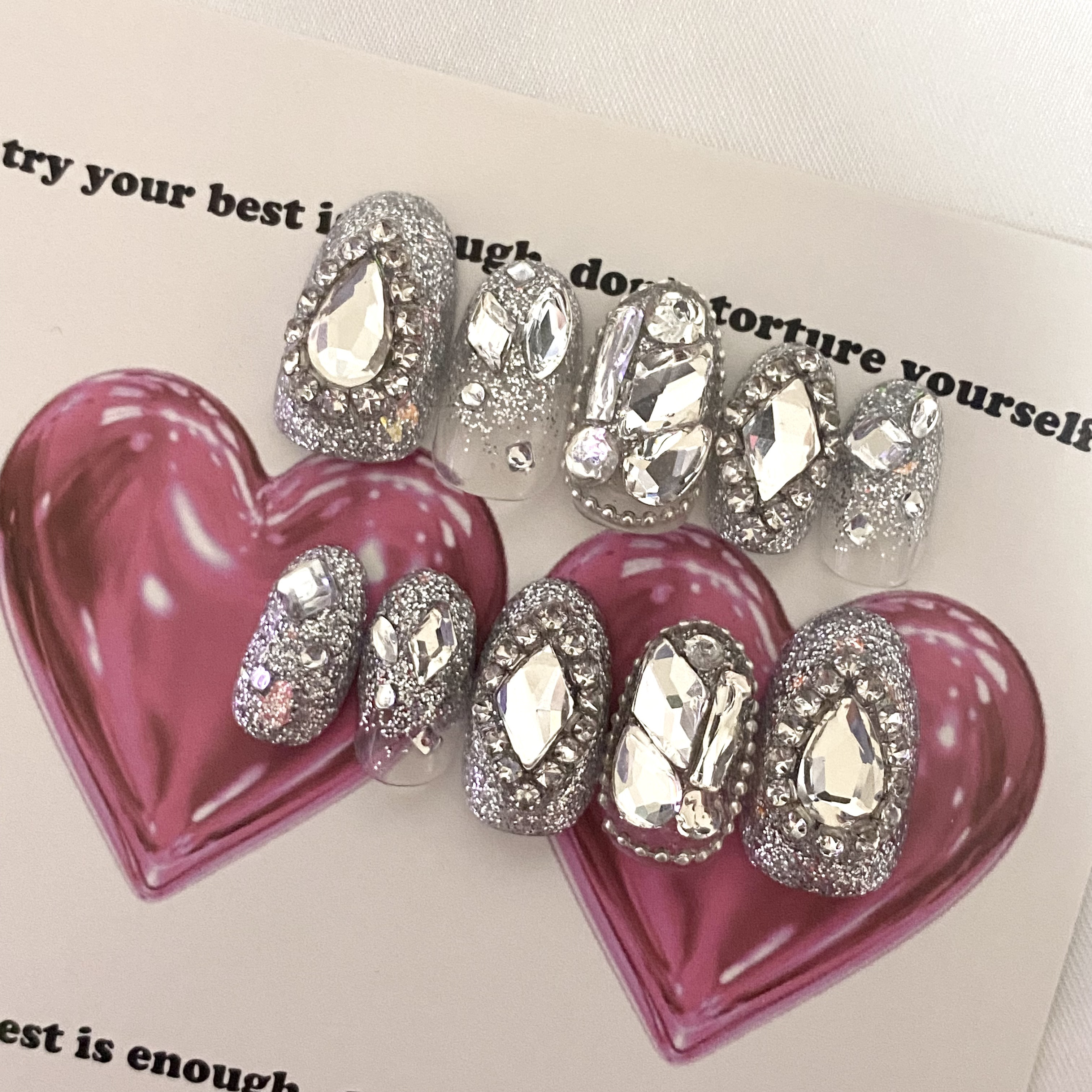 design199】韓国ネイル シルバー ビジュー ネイルチップ ネイルチップ  