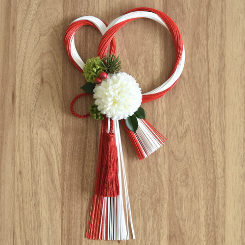 翌日発送】水引リース(ふたば) お正月飾り レッド＆ホワイト レッド