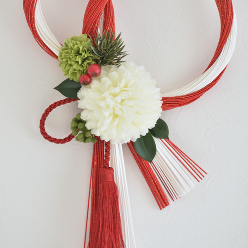 翌日発送】水引リース(ふたば) お正月飾り レッド＆ホワイト レッド
