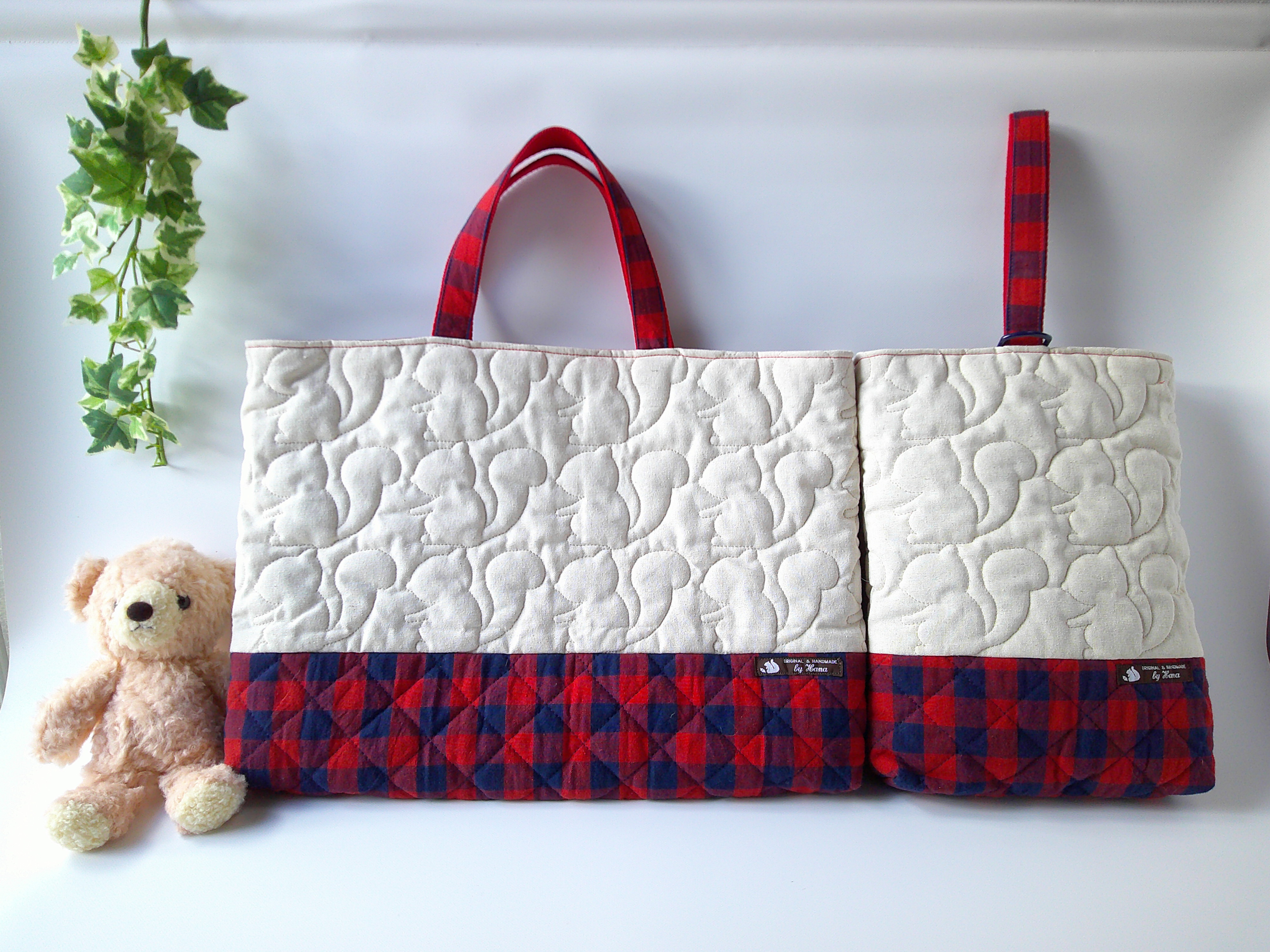 りすキルト＆播州織チェック・通園通学2点セット・チェック