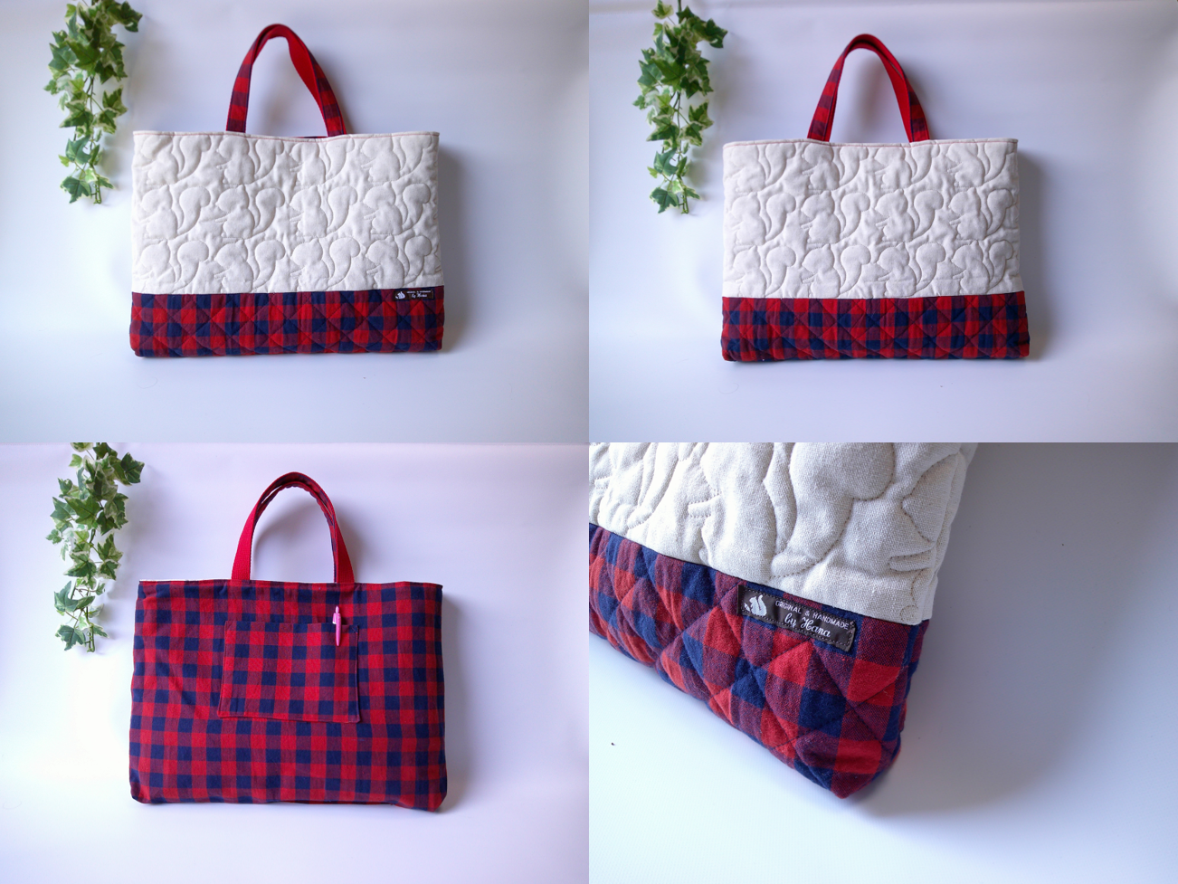 りすキルト＆播州織チェック・通園通学2点セット・チェック