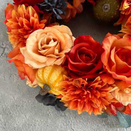 No37 華やぐシャーベットオレンジ＆ホワイト⸜❤︎⸝‍フラワーリース No37 華やぐシャーベットオレンジ＆ホワイト⸜❤︎⸝‍フラワーリース