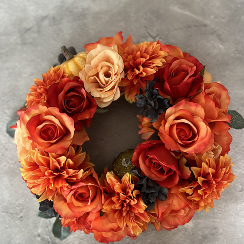 しめ縄リース　ブルーダリアとシックな小薔薇 しめ縄リース ブルーダリアとシックな小薔薇 しめ縄リース ブルー