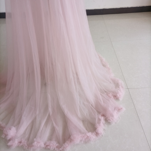 キャミソール ピンク パーティードレス 透ける 細見えシルエット 妊婦  