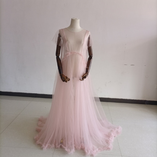 キャミソール ピンク パーティードレス 透ける 細見えシルエット 妊婦  