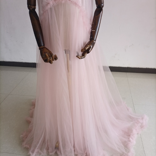 キャミソール ピンク パーティードレス 透ける 細見えシルエット 妊婦  