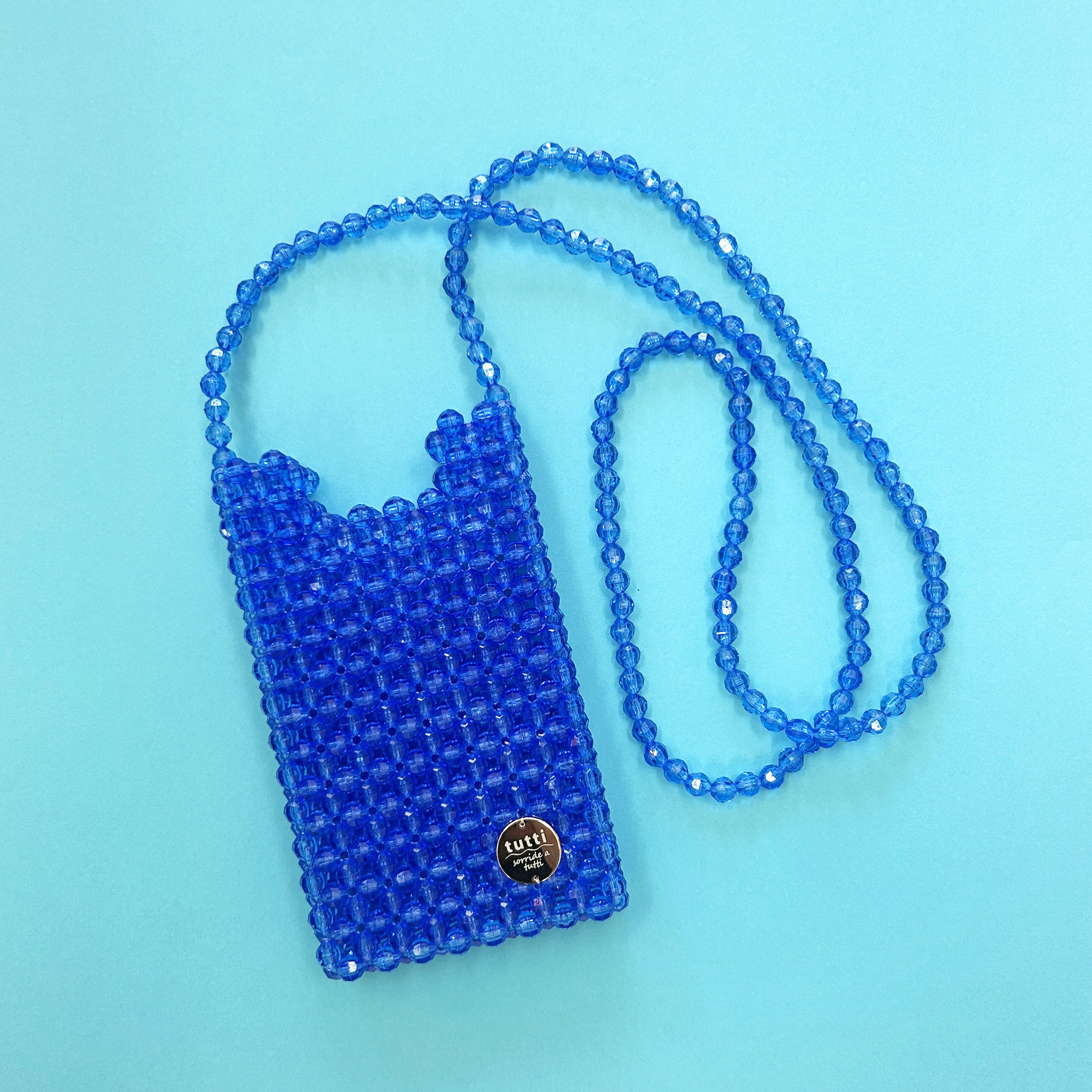 スマホショルダー blue ビーズバッグ スマホポシェット