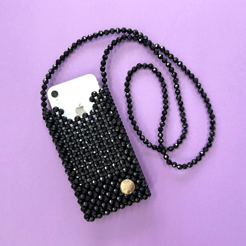 【新品未使用】BODEビーズクロシェバッグ スマホショルダー black ビーズバッグ スマホポシェット