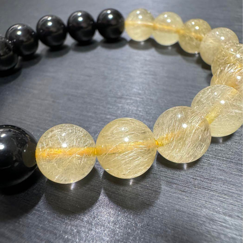 高品質 ルチル✖️オニキスブレス 天然石 ブレスレット ブレスレット  