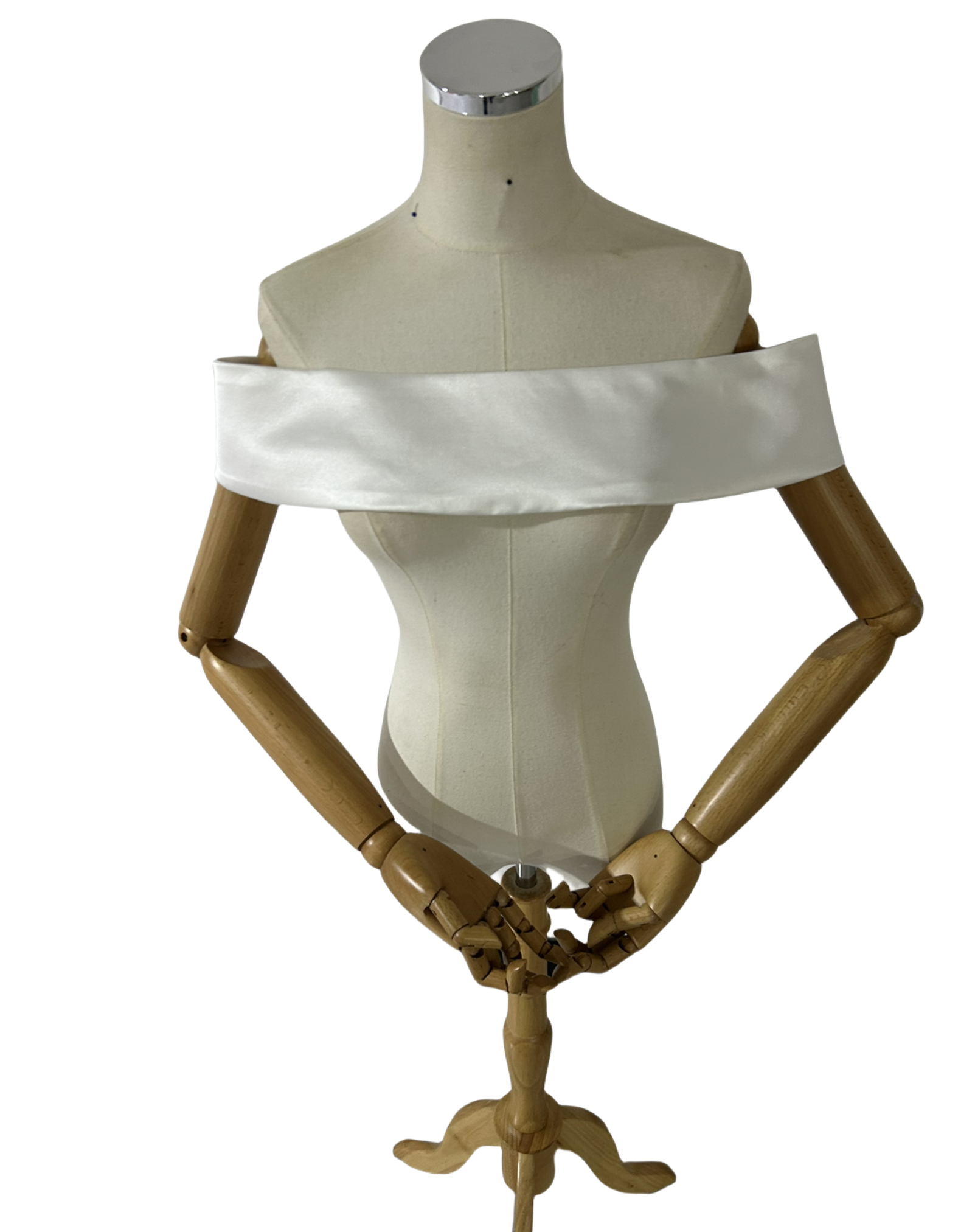 取り外しオフショルダー オフホワイト くるみボタン 光沢サテン 色直し 披露宴/結婚式 花嫁