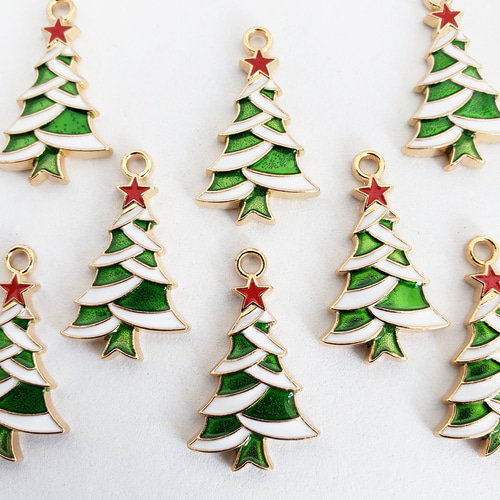 6個 クリスマスツリー モミの木 クリスマス 木 エナメル チャーム