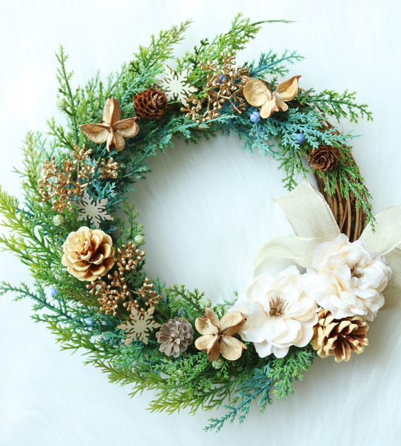 クリスマスリース アーティフィシャルフラワー 28センチ リース