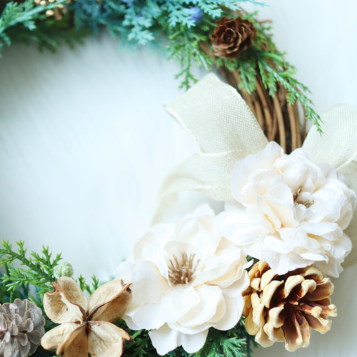 大人可愛いクリスマスリース♪アーティフィシャルフラワーリース♪ Princess Wreath アーティフィシャルフラワー✖️リボンリース | 広島