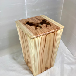 天然木 国産杉材 蝶番蓋付. ワンチャンデザイン ゴミ箱 手造り