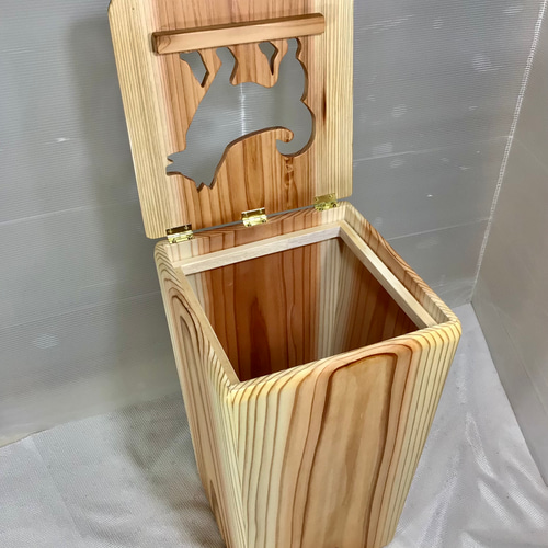 天然木 国産杉材 蝶番蓋付. ワンチャンデザイン ゴミ箱 手造り その他