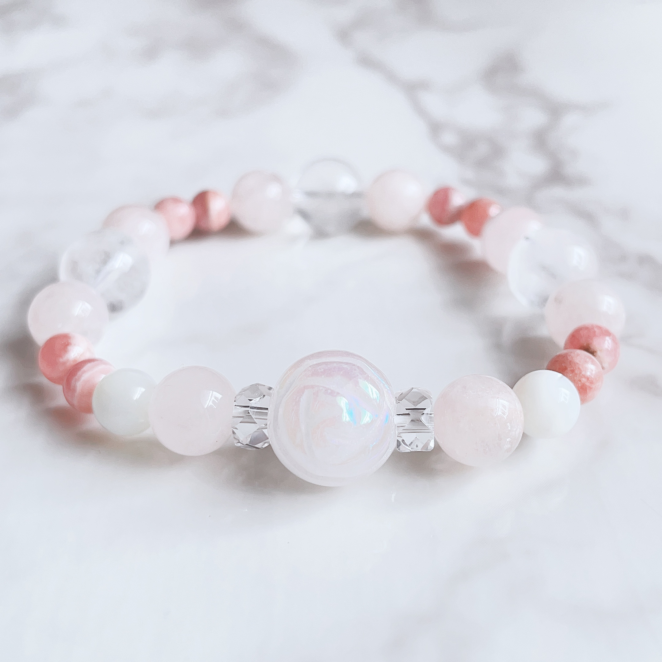 ✦あらゆる恋愛の悩みに安らぎを与える 薔薇ローズクォーツ 水晶 天然石 ブレスレット No623