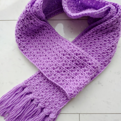 マフラー アルパインステッチ 紫 パープル 模様 編み 手編み 編み物