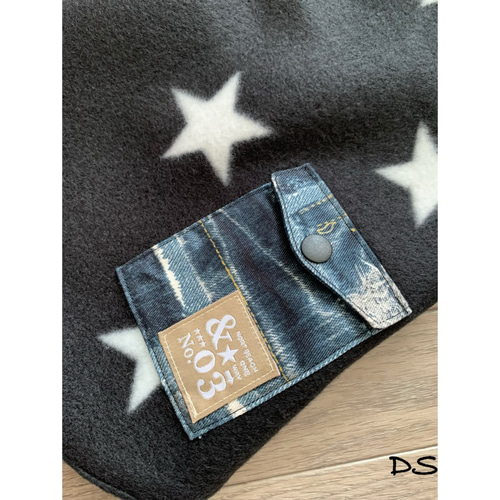 ハンドメイド犬服DS着脱簡単服フリース生地ブラック星ポケット ペット