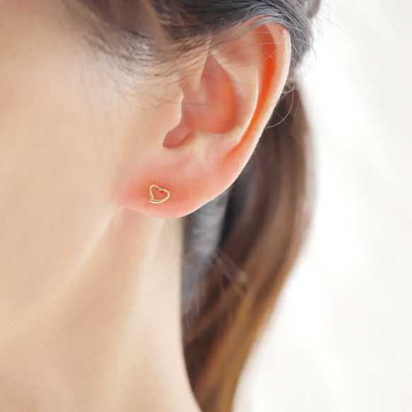 限量版 K18 可愛後扣迷你愛心耳環/耳釘，金色珍珠後扣，雙向佩戴 第5張的照片