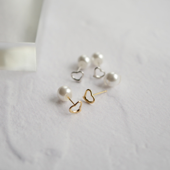 限量版 K18 可愛後扣迷你愛心耳環/耳釘，金色珍珠後扣，雙向佩戴 第8張的照片