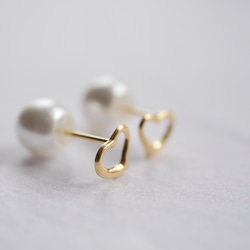 限量版 K18 可愛後扣迷你愛心耳環/耳釘，金色珍珠後扣，雙向佩戴 第2張的照片