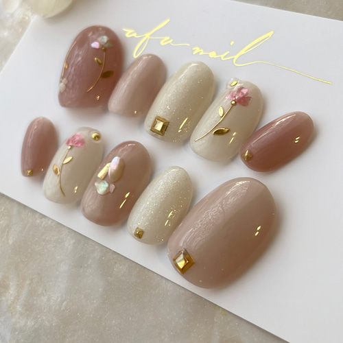 ネイルチップ ニュアンスネイル 花 フラワー フルオーダーネイル オーダーネイル c8b0888b2648a5c360632a35612c27