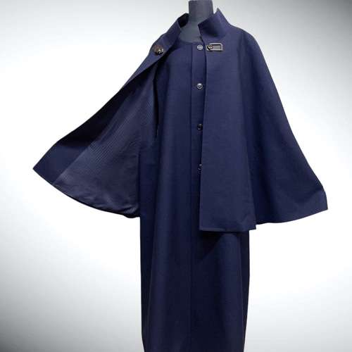 メンズ 高級仕立て 上質インバネスコート 紺 反物仕立て トンビコート