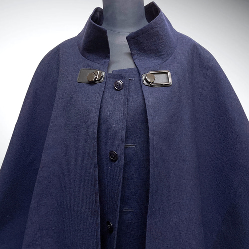 メンズ 高級仕立て 上質インバネスコート 紺 反物仕立て トンビコート