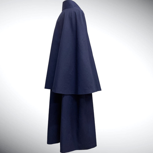 メンズ 高級仕立て 上質インバネスコート 紺 反物仕立て トンビコート