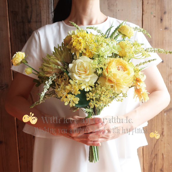 ウェディングブーケ造花 アーティフィシャルフラワー ブートニアセット