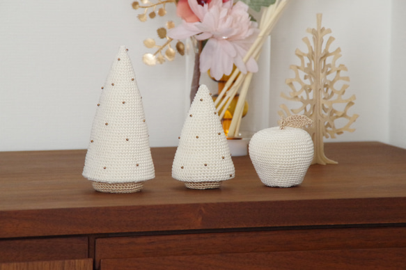 【yuj - süß line】手編みのクリスマスツリーとりんごのセット　クリスマス　デコレーション　オーナメント 8枚目の画像
