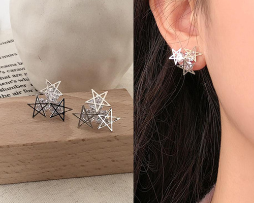 ラインストーン 星型 ピアス CZダイヤ S925 ピアス（スタッド・一粒