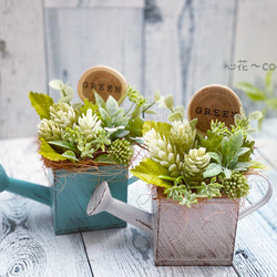 スマイリーマグ❁︎フェイクグリーン・フェイク多肉植物 寄せ植え風  