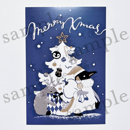 ペンギン クリスマスカード 【サンタ】 ポストカード pencreme (ささき