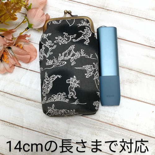 OUTDOOR ポーチ 紺色 コットン タバコケース 鳥獣戯画のがま口ポーチ＆iQOSタバコケース《紺色》 アイコス