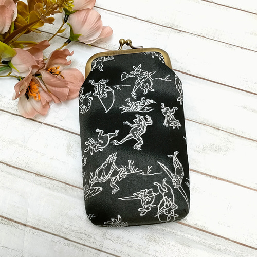 鳥獣戯画のがま口ポーチ＆iQOSタバコケース《紺色》 アイコスケース