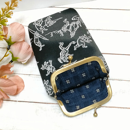 鳥獣戯画のがま口ポーチ＆iQOSタバコケース《紺色》 アイコスケース