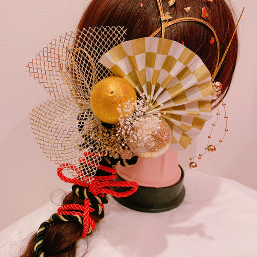 ☆市松柄☆扇子髪飾り☆組紐☆成人式髪飾り☆結婚式☆卒業式髪飾り