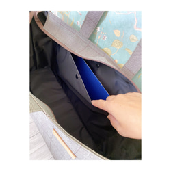 幅50cm◆フルートも譜面台も楽譜もぜーんぶ入るトートバッグ◆グレンチェックブラウン 9枚目の画像