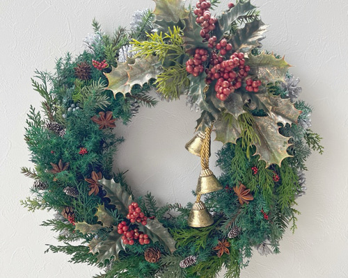 数年飾れる針葉樹の香りのクリスマスリース/35cm プリザーブドフラワー