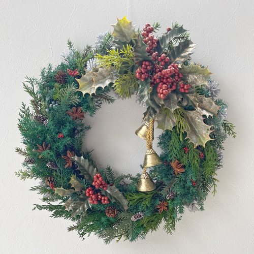 数年飾れる針葉樹の香りのクリスマスリース/35cm プリザーブドフラワー