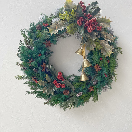 35cm〜/針葉樹と紫陽花のグリーンリース/Holidayリース/実もの 35cm〜/針葉樹と紫陽花のグリーンリース/Holidayリース/実もの リース