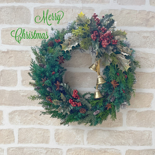 数年飾れる針葉樹の香りのクリスマスリース/35cm プリザーブドフラワー