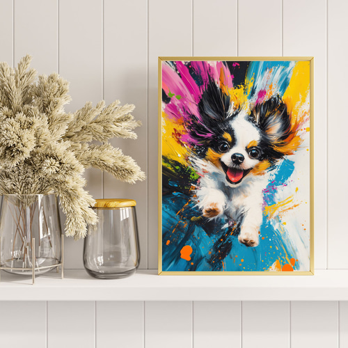 【版画】『踊り子ディアナ』（犬　パピヨン） 虹色の人生 - パピヨン犬 No.1】レインボー・ペットロス・うちの