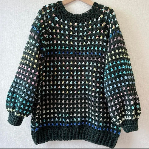 295　セーター　手編み　カラフル　ハンドメイド　グラニー　ニット　トップス 295 セーター 手編み カラフル ハンドメイド グラニー ニット
