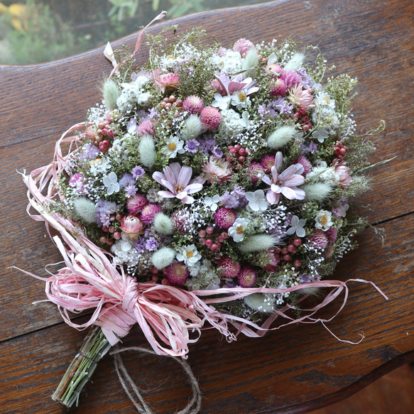 ドライフラワーリーススワッグリースブーケナチュラルかわいいピンク