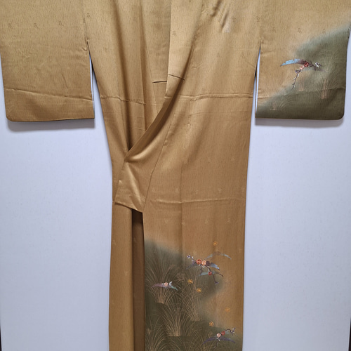 ワンタッチ着物 くらわん着物 正絹付け下げリメイク 黄金くすみ