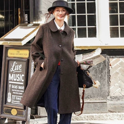 レトロモダンな丸襟　ウールのロングコート【春秋冬】黒系 5枚目の画像