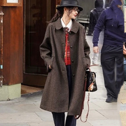 レトロモダンな丸襟　ウールのロングコート【春秋冬】黒系 12枚目の画像