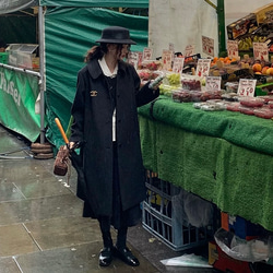 レトロモダンな丸襟　ウールのロングコート【春秋冬】黒系 17枚目の画像